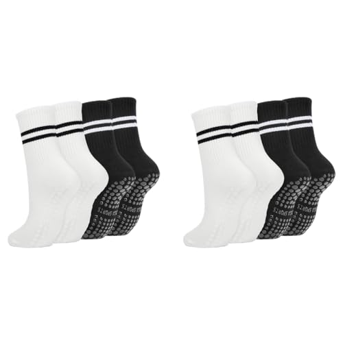 Proberos® 2 Pair Yoga Socks for Women, Cotton Anti Skid Pilates Crew Socks with Silicone Grip for Yoga/Pilates/Dance/Ballet, Anti Odor Breathable Socks for Workout/Home, Black & White 2 PCS
