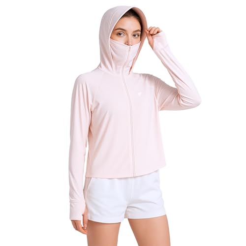 Venzina® Women's UPF 50+ Lightweight Athletic Jacket Long Sleeve Sunscreen Protective Clothing UV Sun Protection Full Zip Cooling Hoodie for Women for Outdoor Hiking, Pink-2, M