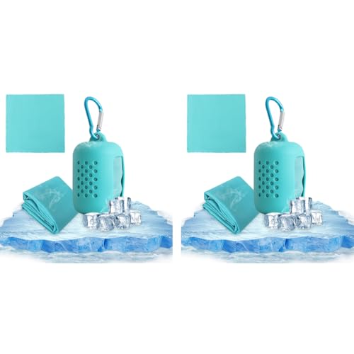 Proberos® Quick Dry 40x40cm Cooling Towel for Gym Outdoor Microfiber Sweat Men Women Yoga Portable Pocket Face with Silicone Box Carabiner Green 2 PCS