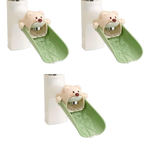 SNOWIE SOFT® Water Faucet Extender U-Channel Tap Spout Universal Clip-on Cartoon Baby Hand Washing No Installation Toddler Sink Green 3 PCS