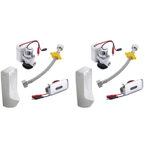 Serplex® Wall Mounted Stainless Steel Automatic Urinal Flush Sensor Set for Public Toilet Home Office Bathroom with Dual Power Supply Mode Chrome Plated 2PCS