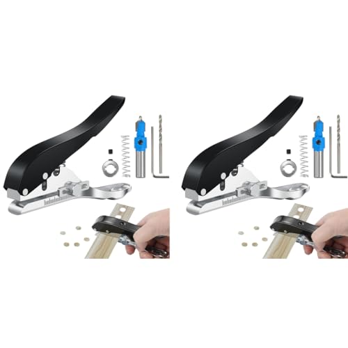 Serplex® Manual Hole Punch Kit Heavy Duty Spring Loaded 10mm Size Maximum Thickness 1.2mm Tool for Wooden Edge Bands Plastic Sheets Paper with Drill Stop Collar 2 PCS