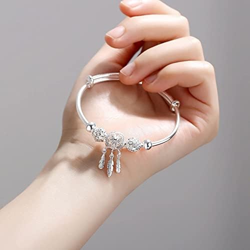 Zibuyu Silver Dreamcatcher Bracelet for Women with 20.5cm Adjustable Fit | Electroplated Copper Jewelry