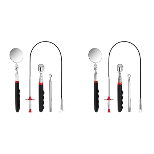 HASTHIP® Magnetic Pick Up Tools Set of 8PCS Telescopic Pickup with Flexible Spring Loaded Grabber Tool Telescopic Inspection Mirror Pocket Sticks Clip