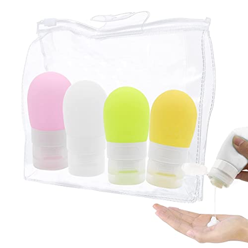 MAYCREATE® 4pcs Travel Bottles for Toiletries, Squeezable Silicone Travel Containers with Leakproof Flip Lid, Refillable Dispenser Bottles Kit for Lotion Shampoo - 60ml, BPA Free