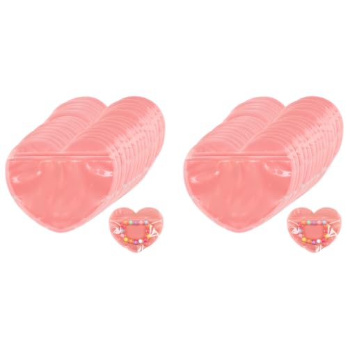ZIBUYU® 200PCS Ziplock Pouch Small Pink Heart Shape Zip Lock Bag DIY Handmade Jewellery Pouch with Zipper Business Resealable Transparent for Gifts Bracelet Rings Earrings 10X10Cm