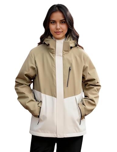 Venzina® Women's Fashion Water-Repellent Jacket, Lightweight Breathable Windbreaker with Reflective Design for Outdoor Hiking and Daily Commute, Light Khaki-L