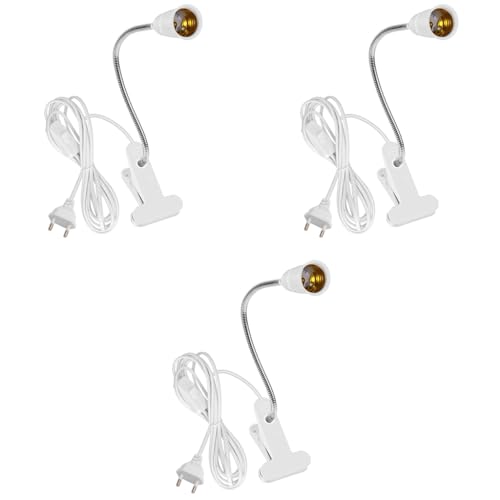 ELEPHANTBOAT® E27 Clamp Incandescent Light Holder With Metal Clip 360 Flexible Gooseneck And Switch Bulb Plug Socket Desk Base White 3PCS
