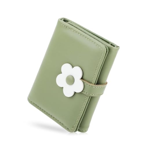 PALAY Girls Wallet Women Wallet PU Leather Card Holder Girls Wallet Cute Flower Snap Button Wallet with Lovely Heart Shaped Photo Window Gift Wallet for Girls Christmas Gift, Green