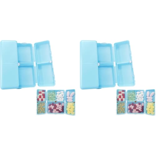 HANNEA® Daily Pill Organizer 7 Compartments Portable Case Travel Folding Design Box for Purse Pocket to Hold Vitamins Cod Liver Oil Supplements Medication Blue 2PCS