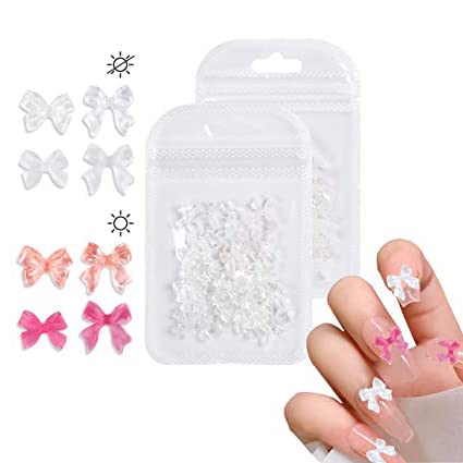 HASTHIP Nail Charms Set for DIY Manicure with 80Pcs 3D Resin Bows featuring Light Color Change | Colorful Bow Supplies for Women and Girls