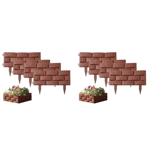 HASTHIP® 8PCS Garden Fence Border Decor Fencing Rustic Brick Edging Picket Connectable Decorative for Lawn Pathway Backyard Brown