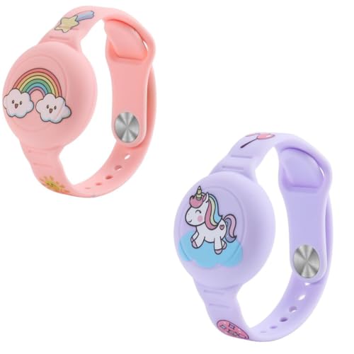 ZORBES® 2PCS Kids AirTag Bracelet Cartoon Unicorn Silicone Bracelet for AirTag Anti-Lost Waterproof Full Cover Protection Silicone Cover for 9 Inches Adjustable Wrist Band