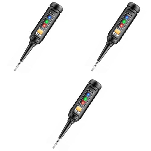 Serplex® Voltage Multimeter Pen with Light 3-Color Indicator Sound Alarm Live Wire Detection Slotted Probe Battery Operated Non-Contact Voltmeter No Battery Included 3PCS