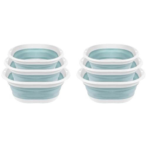 HASTHIP® Silicone Collapsible Tub Bucket Set Portable Wash Basin for Handwash Outdoor Washing Foldable with Hanging Holes Sink for Fruit Vegetables 6PCS