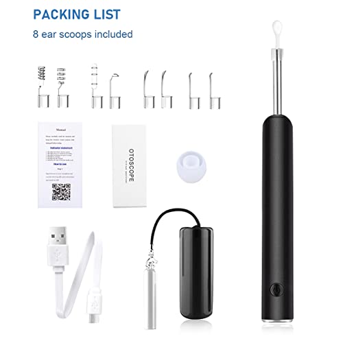 Verilux® Ear Wax Remover Tool Kit Camera 9 Pcs Ear Cleaner Tool Wireless HD 1080P 3.9mm Ear Wax Cleaner Machine with 6 Led Light 330 mAh (Black)