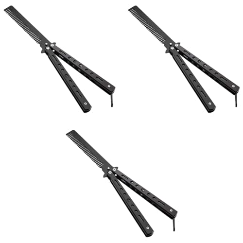 ZIBUYU® Butterfly Comb Professional Training Stainless Steel Folding Practice Unsharpened Blade Stylish Saloon Tool for Beginners Black 3PCS