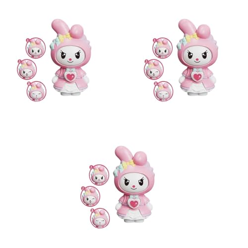 ZIBUYU® Kawaii Keychain Charm Changing Face Cartoon Pink Melody Figure 3 Fun Expression Designs 3.8 inch PVC Cute Hanging Charms for Bag Backpack Keyring Gift for Girls 3PCS