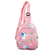 PALAY® Kids Chest Bag Pink Unicorn Chest Bag for Kids Outdoor Travel Bag Cartoon Print Nylon Crossbody Bag for Kids Snack Bag Shoulder Bag for Girls