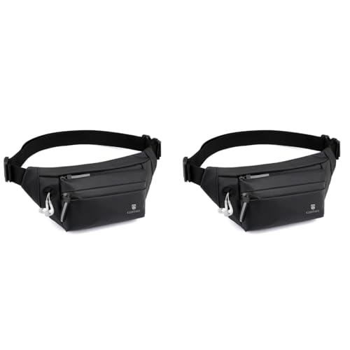 GUSTAVE® Waist Bag for Men Women with Adjustable Strap and Headphone Jack, Large Waterproof Chest Bag Fanny Pack for Hiking Travel Camping Running Sports Outdoors with 4-Zipper Pockets 2 PCS