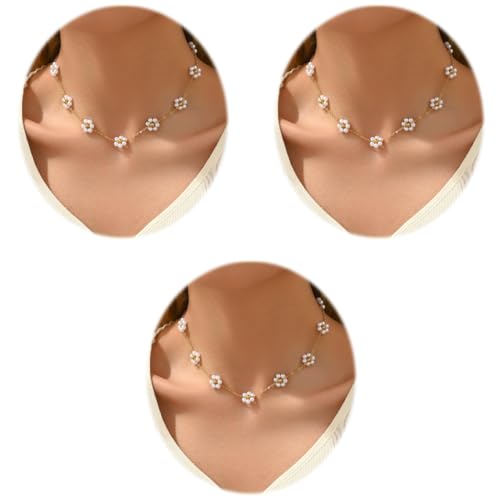 SANNIDHI® Pearl Necklace for Women Girls Flower Pendant Necklace with Gift Box Gold Plated Stainless Steel Chain Jewellery Valentine Birthday Gifts for Women Girls Sister Girlfriend X 3