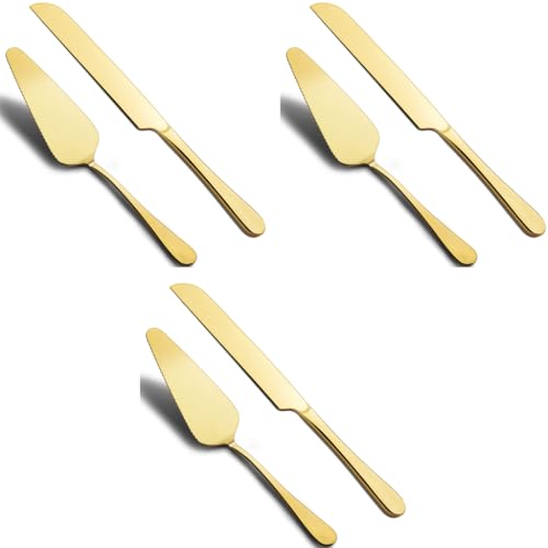 HASTHIP® Cake Cutting Knife Set Elegant Stainless Steel and Server Cutter Pie Spatula for Birthday Anniversary Christmas Gift of 2 Gold 3PCS