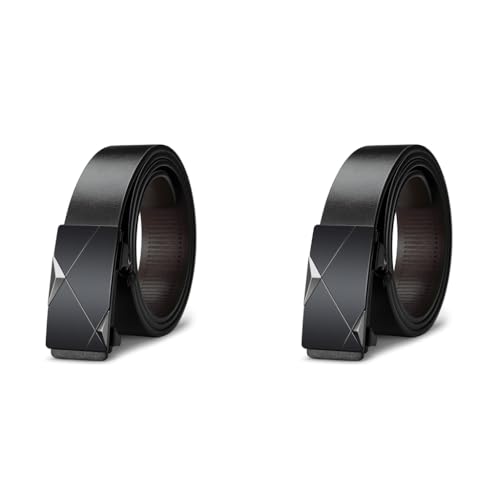GUSTAVE® Mens Leather Belt Adjustable Auto Lock Buckle for Men Black F 2PCS