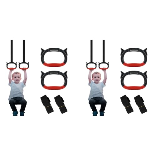 Proberos Kids Gymnastic Rings Pair with 95Cm Heavy-Duty Adjustable Nylon Webbing Strap for Home Fitness 330Lbs Loading Rubberized Grip Durable Design Equipment for Teens Training 2 PCS