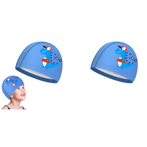 Proberos® Swimming Cap for Boys & Girls, Waterproof Elastic PU Coated Ideal All Head Shape, Silicone Easy fit No Hair Pulling Chlorine Resistant Kids Age 3-12 2 PCS