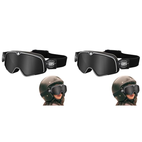 Proberos® Motorcycle Goggles Fashion Grey Helmet 400 UV Sun Protection Windproof Anti Fog Adjustable Headband for Riding Racing Men Women Youth 2PCS