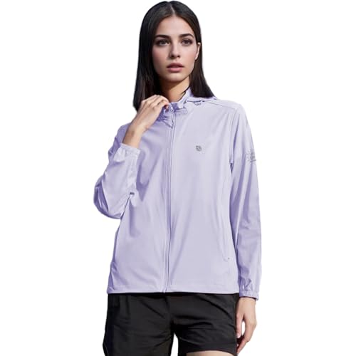 Venzina® UPF 50+ Sun Jacket for Women Long Sleeve Zip-up Sun Jacket with Zip Pocket, Removable Hat, Quick Dry Loose-fit UV Protection Clothing for Driving, Riding, Hiking, Purple, XXL