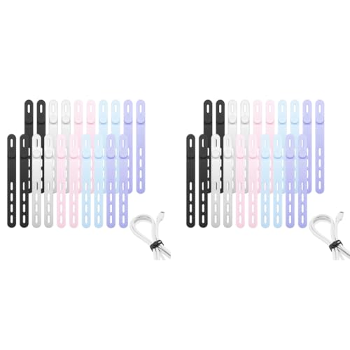 Verilux® 40PCS Silicone Cable Ties 5.12 Inches Elastic Multi Color Power Adjustable Reusable Cord Organizer for USB Headphone