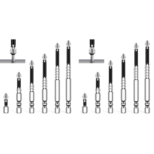 Serplex® 12PCS Magnetic Screwdriver Bit Set Electric Drill Bits Heavy Duty Alloy Steel PH2 Head Universal 1/4 Hex Shank for Power Tools