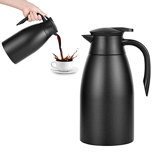 HASTHIP® 2L Thermal Coffee Jug Thermal Flask, 304 Stainless Steel Liner Insulated Vacuum Coffee Pot Flask, 24h Long Time Tea Carafe for Hot & Cold Drinks, Beverage, Tea, Milk, Porridge (Black)