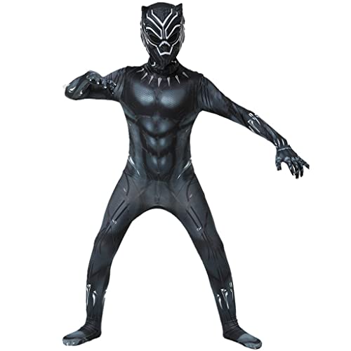 FANCYKU® Black Panther Mask Jumpsuit for Kids, 3D Digital Prints Black Panther Costume Toys for Children, Breathable Spandex Superhero Fancy Dress for Boys Girls Party Cosplay (for Height 115-125cm)