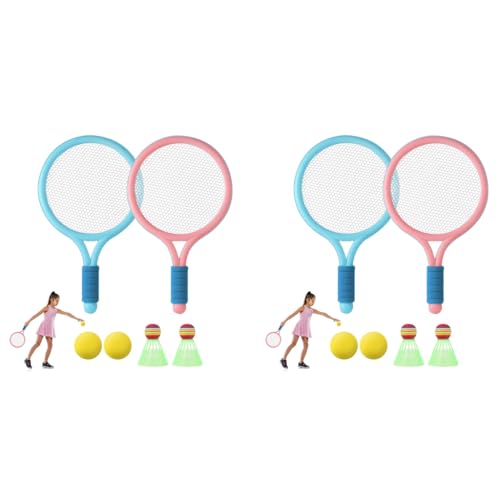 Proberos® Kids Sport Racket Toy Set with 2 Tennis 2 Badminton Balls 9 Inch Kid EVA Foam Wrapped Handle Lightweight Design Ages 6+ 2PCS