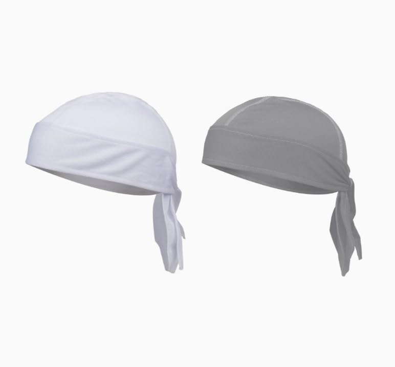 GUSTAVE® 2Pcs Hip Pop Durag Tie-back Cap Quick Dry Riding Cap Sport Bandana Cap Moisture-wicking Breathable Mesh Durag Cap Running Cap, White &Grey