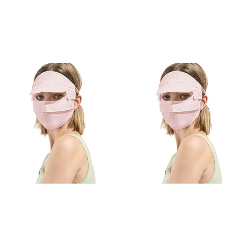 SANNIDHI® Full Face Mask for Women Sun Protection Breathable UPF 50 Plus Bikers with Detachable Brim Summer Thin Ice Silk Teenage Girls Running Hiking Pink 2 PCS