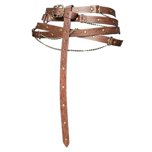 SANNIDHI® Waist Belt for Women Dresses Medieval DIY Faux Leather Metal Chain Belt Vintage Adjustable Thin Retro Skinny Belts for Women