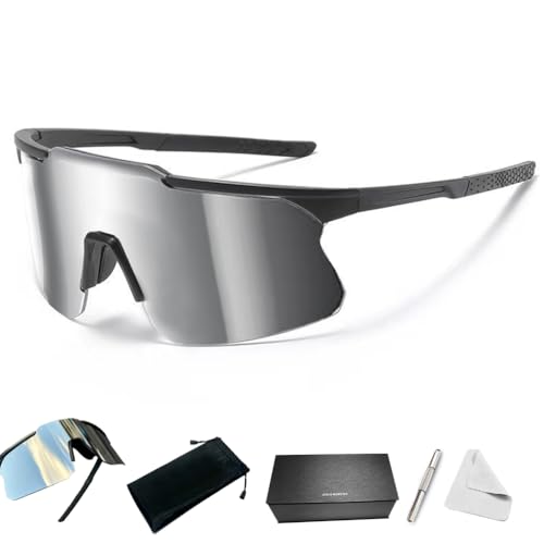 Proberos® Polarized Sports Sunglasses for Men & Women - Windproof Cycling Glasses, UV400 Protection, Lightweight Anti-Glare for Running, Fishing, Baseball, MTB, Volleyball (Black)