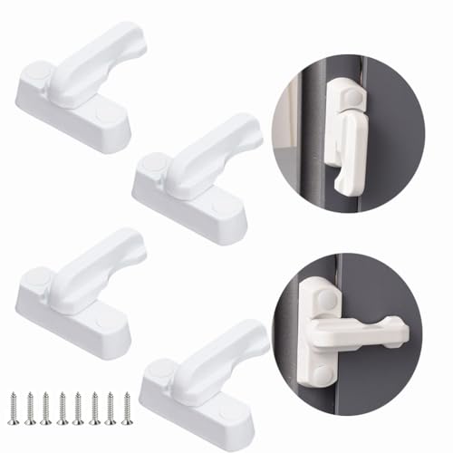 HASTHIP® Window Sash Lock - 4 Pc Plastic Child Safe Security Window Door Sash Lock for Doors Windows Doors Sash Lock for Home-White