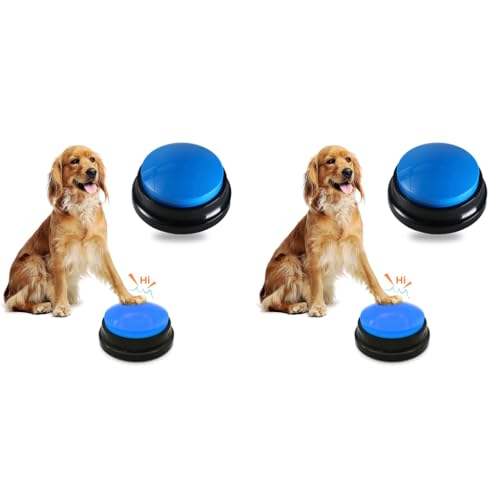 Qpets® Interactive Dog Toys Voice Recording Button Buttons for Communication Pet Training Buzzer 30 Second Record Playback Funny Gift Study Office Home Blue 2PCS