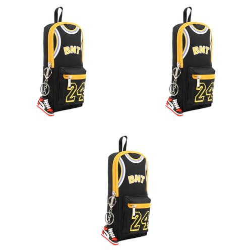 Climberty® Basketball Pencil Pouch Canvas Zipper Bag with Sneaker Keychain Stationery Organizer for School or Office Portable Pen Case 10x8x21cm 3 PCS