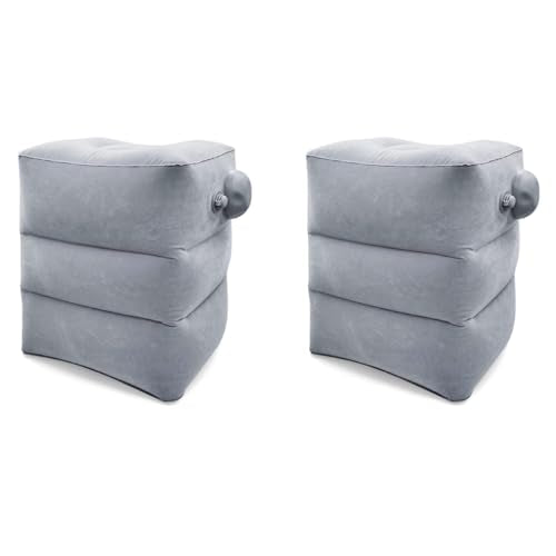 HANNEA® 2Pcs Inflatable Air Pillow Travel Long Travel Foot Rest Foldable Travel Pillows Self-Inflatable Air Pillow for Cars, Travel, Office, Toddler Airplanes Journey Essentials - Grey