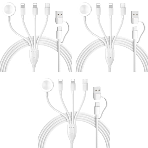 Verilux® 4 in 2 Watch Charger Cable for Apple 5.9FT Type C for iPhone Wireless Magnetic Charging USB C to Lightning Pad iWatch Series SE 8 7 6 5 4 3 3PCS
