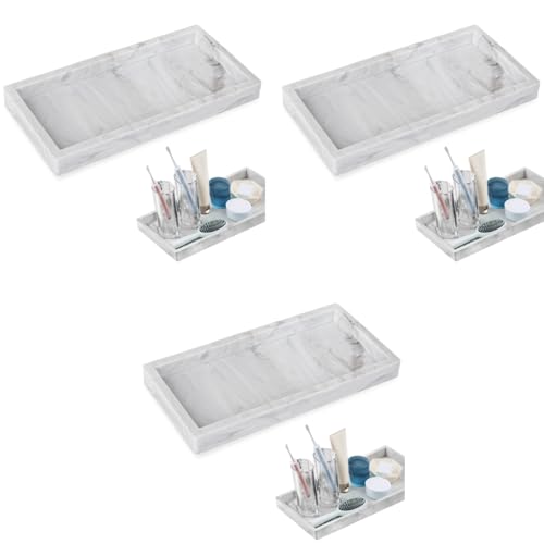 HASTHIP® Bathroom Organizer Silicone Jewelry Tray Accessories Storage Wristwatch Holder Fashion Modern Marble Pattern Trays for Sink Dressing Table 20x10cm 3PCS