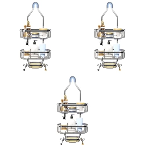 Supvox® Wall Shower Caddy for Bathroom 2 Tier No-Drill Adhesive Mount Organizer Quick-Dry Mounted Shelves with Hook Soap Rack Rustproof Corner Storage 2PCS