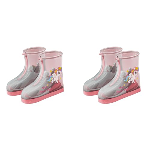 SNOWIE SOFT® Children’s Adorable Cartoon Printed Waterproof PVC Shoe Covers Reusable Durable Slip Resistant Rain Boots for Boys Girls Pink S 2PCS
