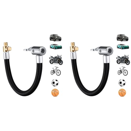 STHIRA® 9.8-Inch Flexible Rubber Tire Inflator Extension Hose with Built-in Deflation Valve Quick-Connect Fitting Universal Adapter for Car Bike Motorcycle Durable Tyre Spare Parts 2 PCS