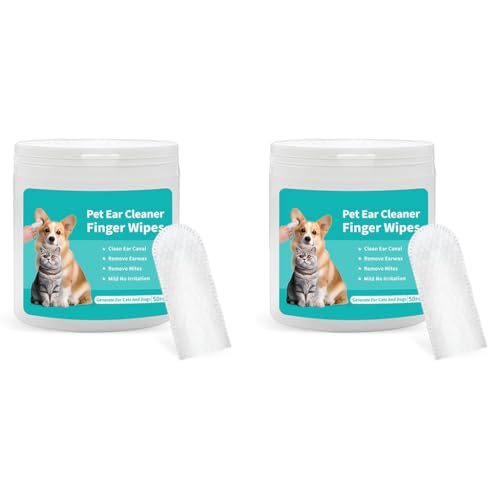 Qpets® 100PCS Pet Wet Wipes, Disposable Pet Cleaning Finger Cover Cot Wipes Dog Cat Ear Cleaning Cover Finger Wet Wipes, Non-Woven Ear Cleaning Wet Wipes Protecting Cat Dog Ear Health
